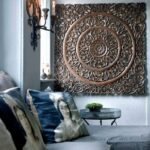 A luxurious wooden wall panel, combining intricate details with rich dark wood